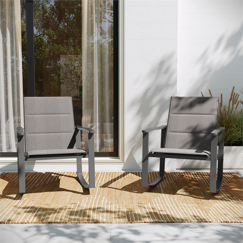 Afuera Living Set of 2 Flex Rocking Chairs with Metal Frames in Gray/Black