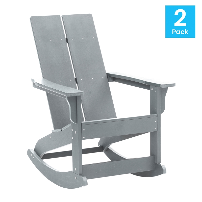 Afuera Living Indoor/Outdoor 2-Slat Adirondack Resin Rockers in Gray - Set of 2