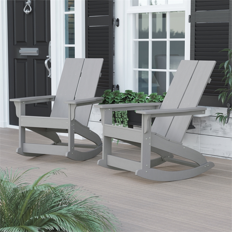 Afuera Living Indoor/Outdoor 2-Slat Adirondack Resin Rockers in Gray - Set of 2