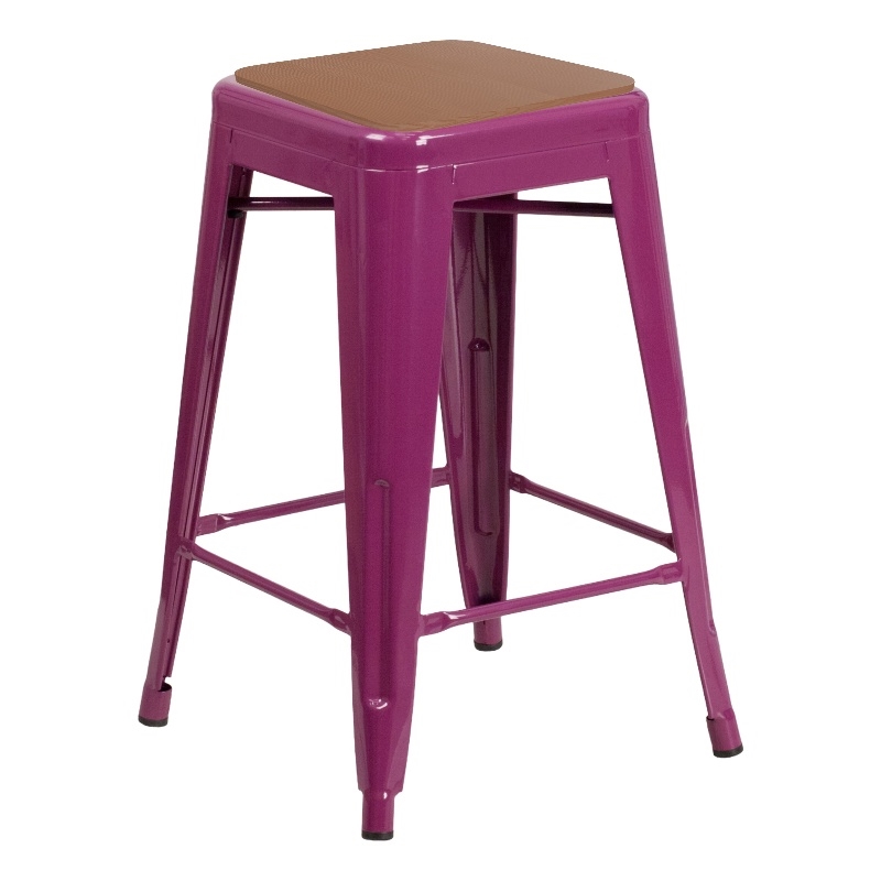 Afuera Living Indoor/Outdoor Backless Counter Stool with Poly Seat - Purple/Teak