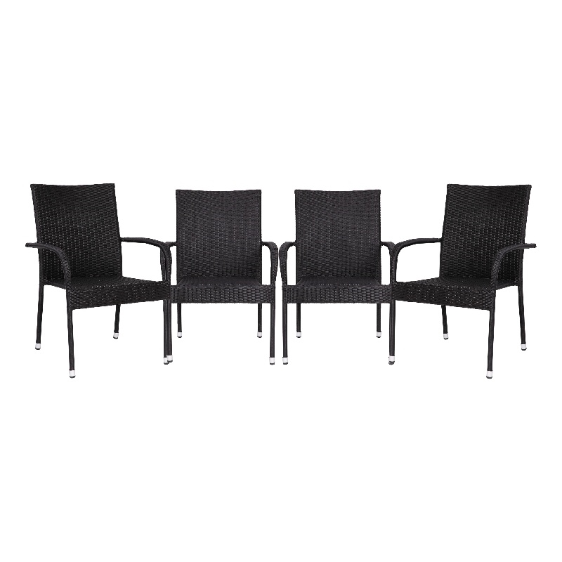 Afuera Living Stacking Steel Framed Black Wicker Dining Armchairs - 4 Pack