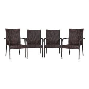 Afuera Living Stacking Steel Framed Espresso Wicker Dining Armchairs - 4 Pack
