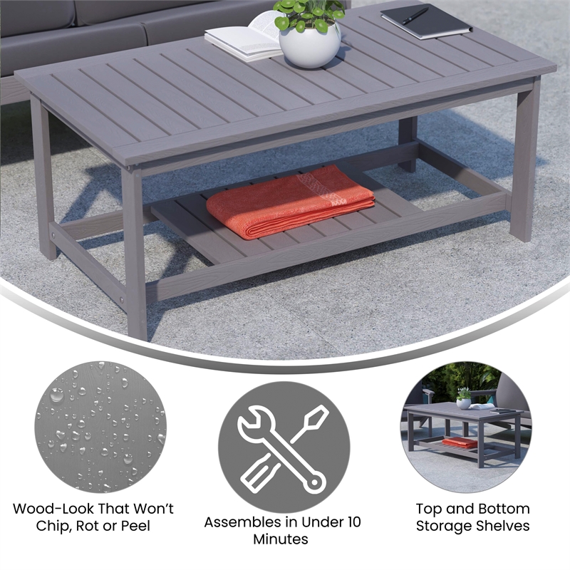 Afuera Living Indoor/Outdoor Poly Resin 2-Tier Adirondack Coffee Table - Gray