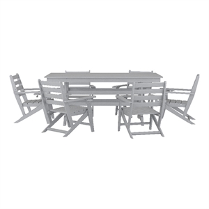 Afuera Living All Weather Adirondack Table & 6 Chairs with Cupholders in Gray