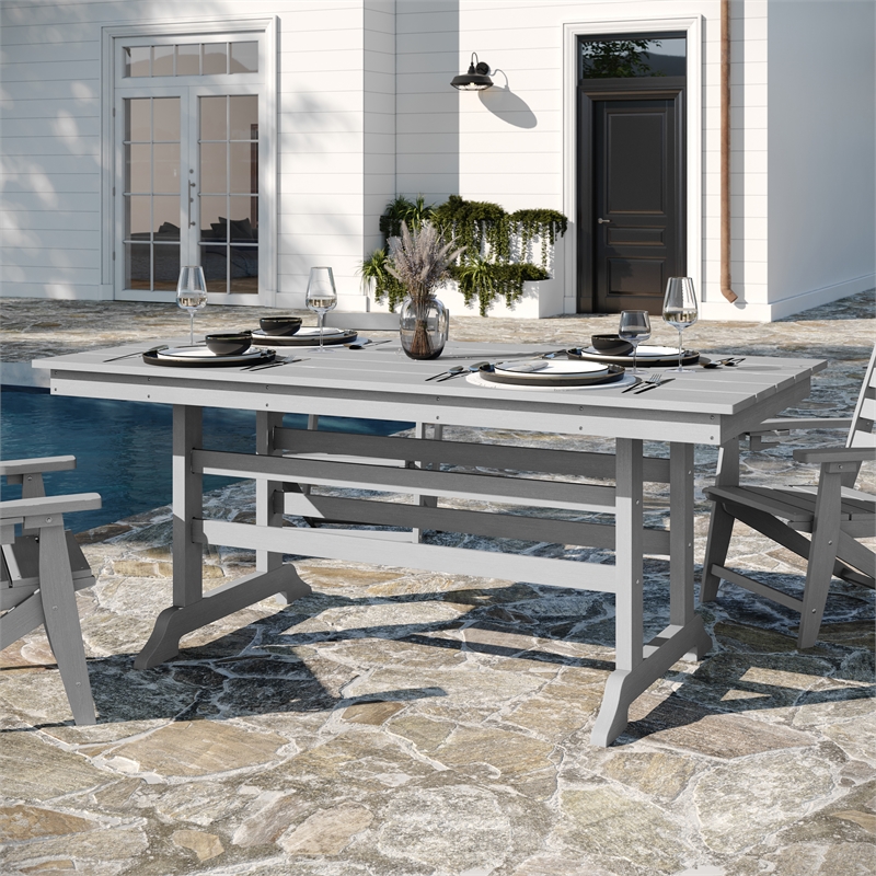 Afuera Living All Weather Adirondack Table & 6 Chairs with Cupholders in Gray