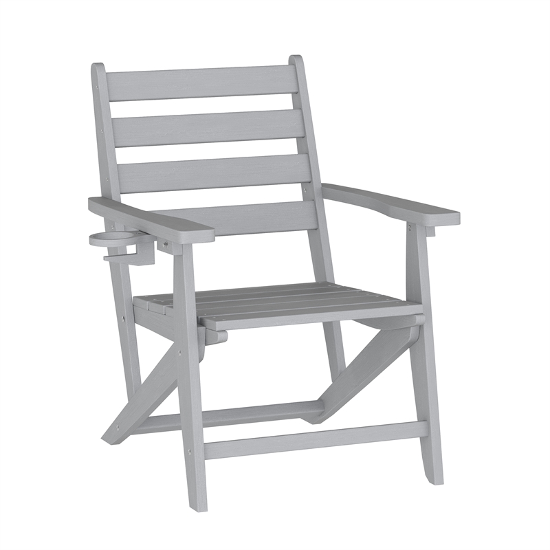 Afuera Living All Weather Adirondack Table & 6 Chairs with Cupholders in Gray