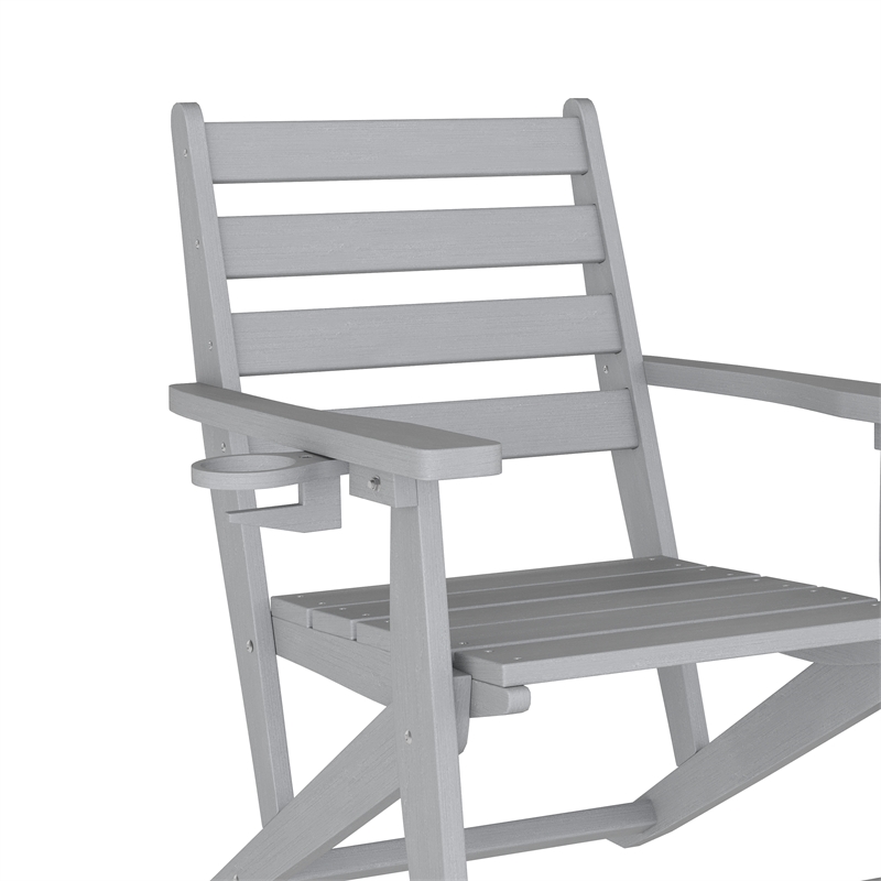 Afuera Living All Weather Adirondack Table & 6 Chairs with Cupholders in Gray