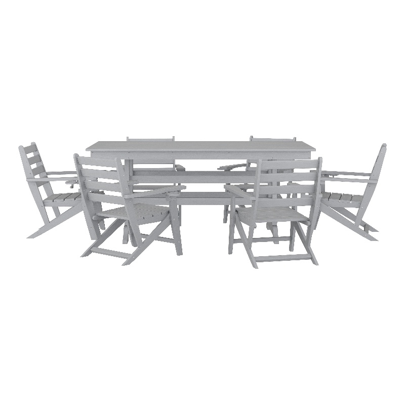 Afuera Living All Weather Adirondack Table & 6 Chairs with Cupholders in Gray