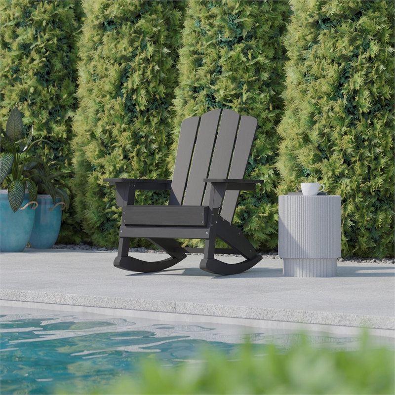 Afuera Living Rocking Adirondack Chair with Swiveling Cupholder - Gray