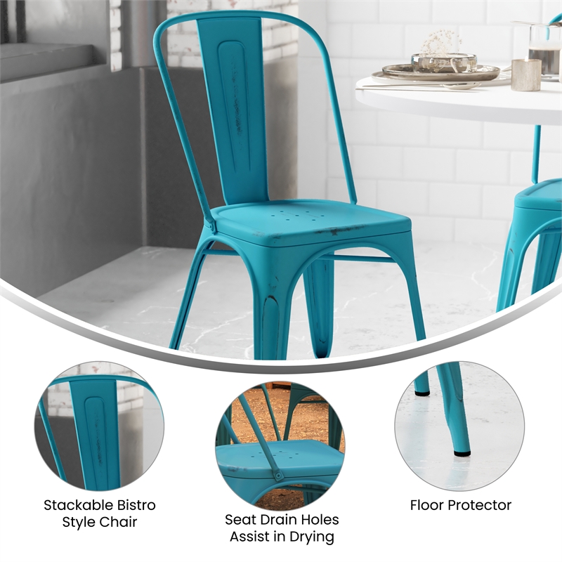 Afuera Living Distressed Blue Metal Indoor-Outdoor Stackable Chair