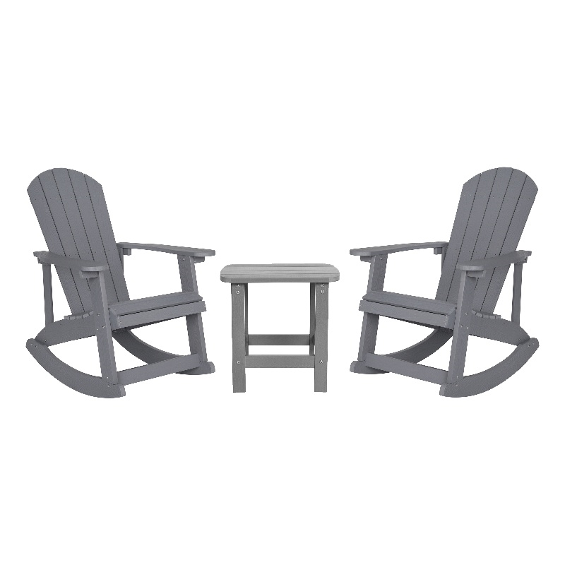 Afuera Living Set of 2 Resin Adirondack Rocking Chairs with 1 Side Table in Gray