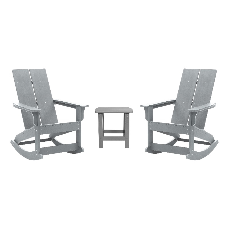Afuera Living 2 Gray Dual Slat Resin Adirondack Rocking Chairs with 1 Side Table
