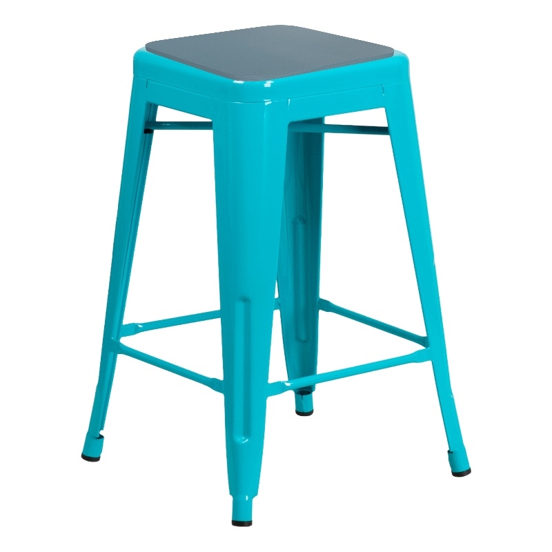 Afuera Living Indoor/Outdoor Backless Bar Stools with Poly Seats in Teal Blue