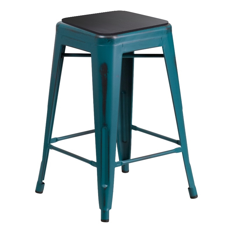 Afuera Living Indoor/Outdoor Backless Counter Stool with Poly Seat - Teal/Black