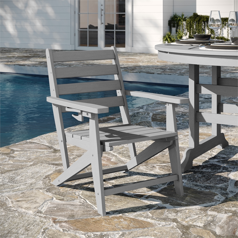 Afuera Living All Weather Adirondack Table & 4 Chairs with Cupholders in Gray