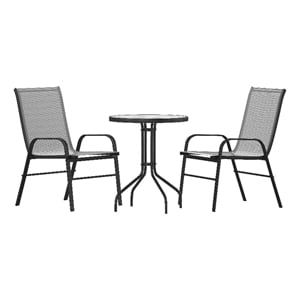 Afuera Living 3 Pc Patio Dining Set - 23.75&quot Glass Table 2 Gray Stack Chairs