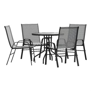 Afuera Living 5 Pc Patio Dining Set - 31.5&quot Glass Table 4 Gray Flex Stack Chairs
