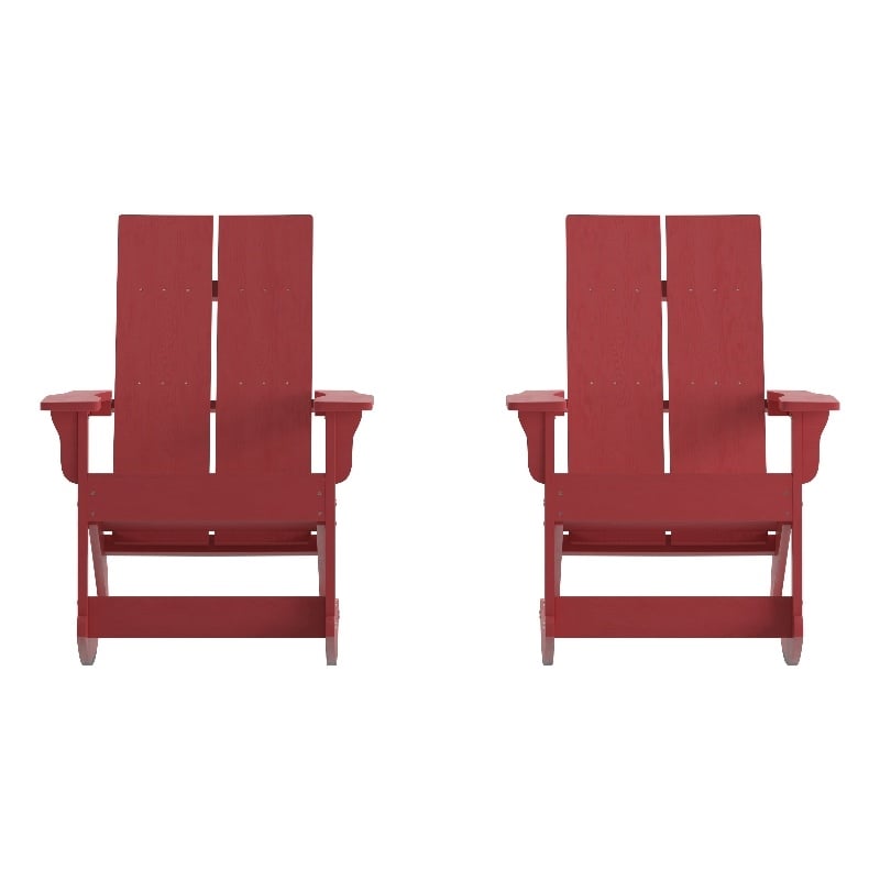 Afuera Living Indoor/Outdoor 2-Slat Adirondack Resin Rockers in Red - Set of 2