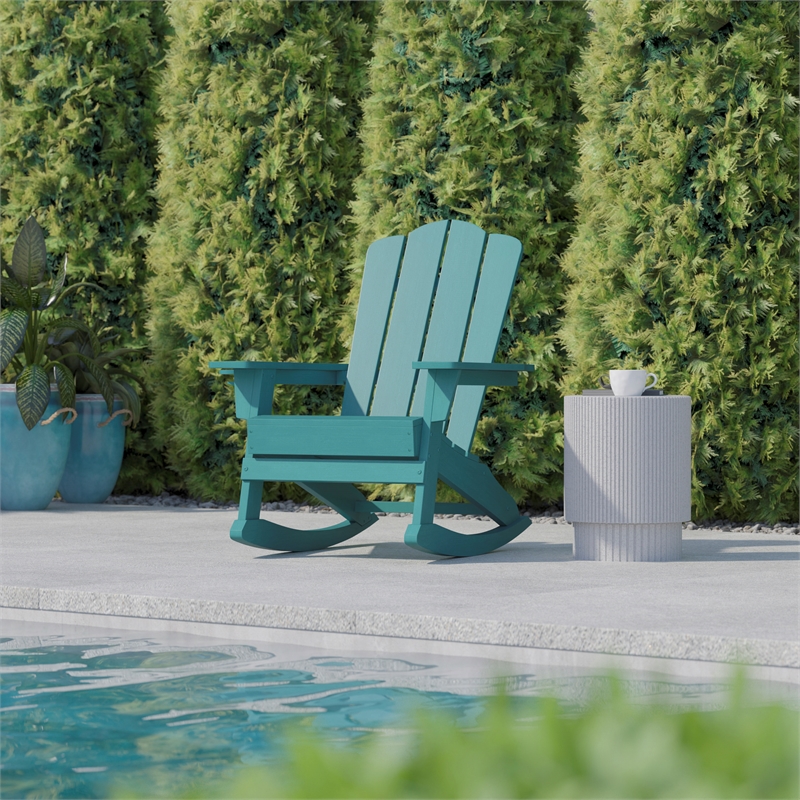 Afuera Living Rocking Adirondack Chair with Swiveling Cupholder - Blue