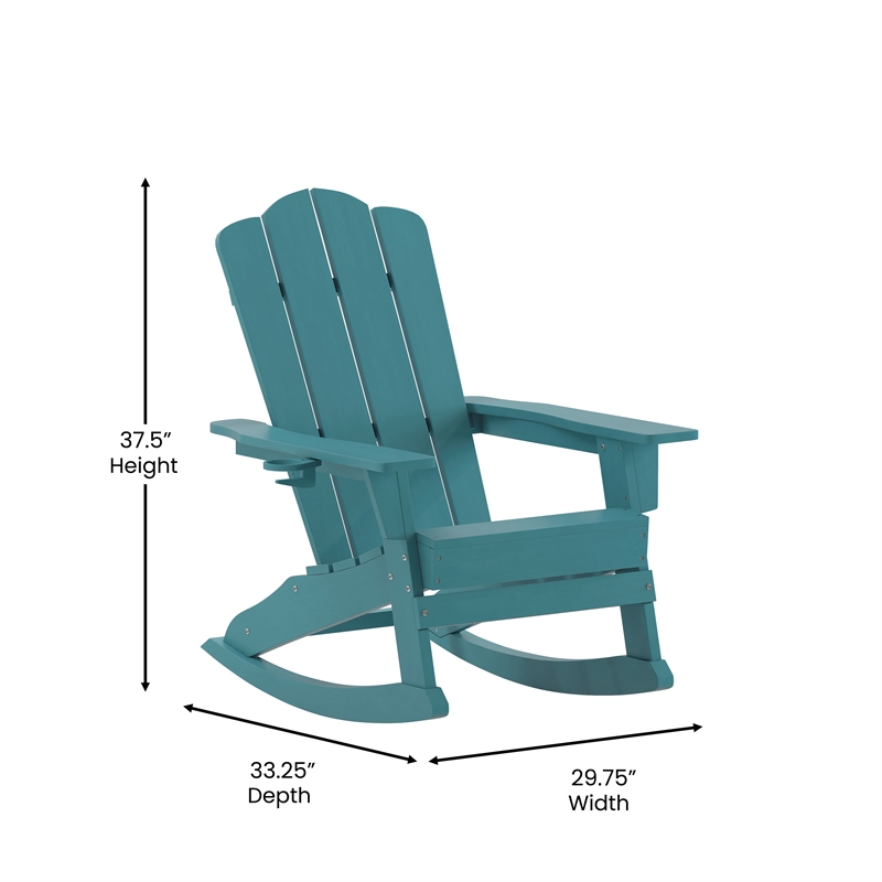 Afuera Living Rocking Adirondack Chair with Swiveling Cupholder - Blue