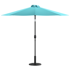 Afuera Living Teal 9 FT Round Umbrella & Universal Black Cement Waterproof Base