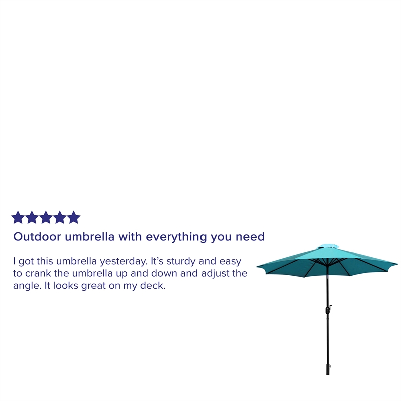 Afuera Living Teal 9 FT Round Umbrella & Universal Black Cement Waterproof Base