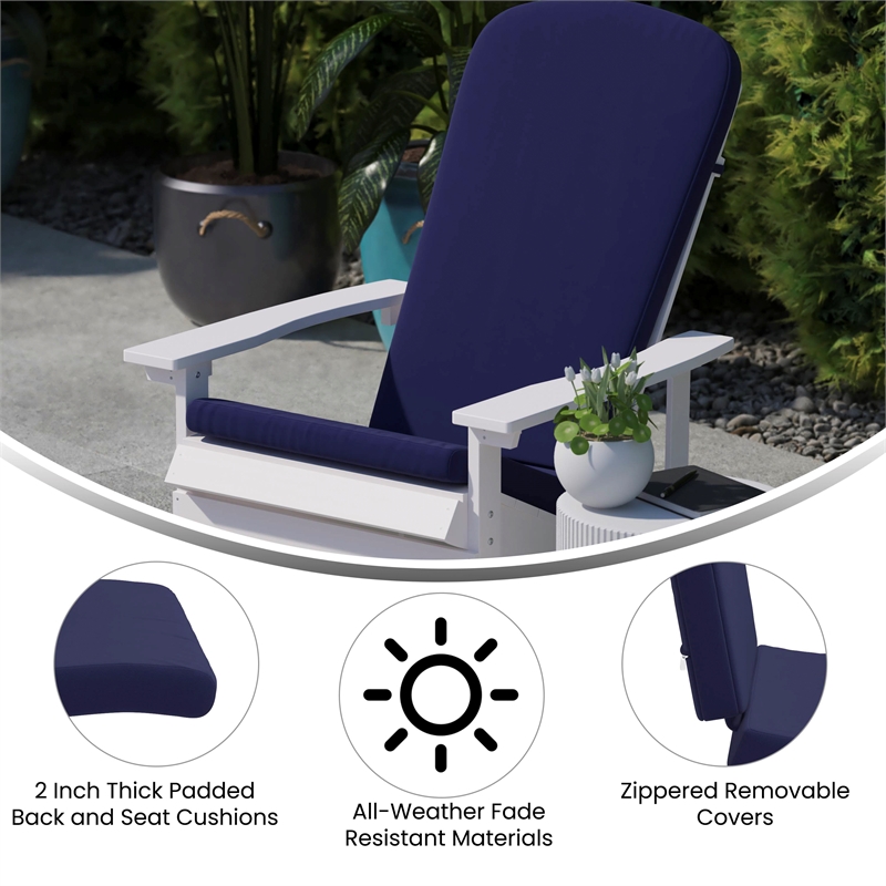 Afuera Living Set of 2 All-Weather High Back Adirondack Chair Cushions in Blue