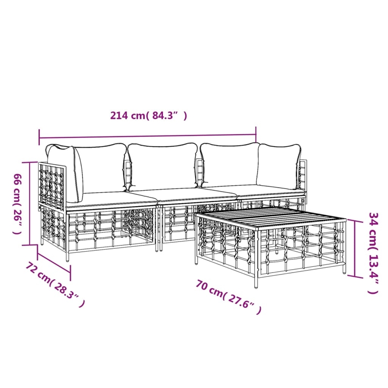 Afuera Living Contemporary Garden Lounge Set in Anthracite/Gray