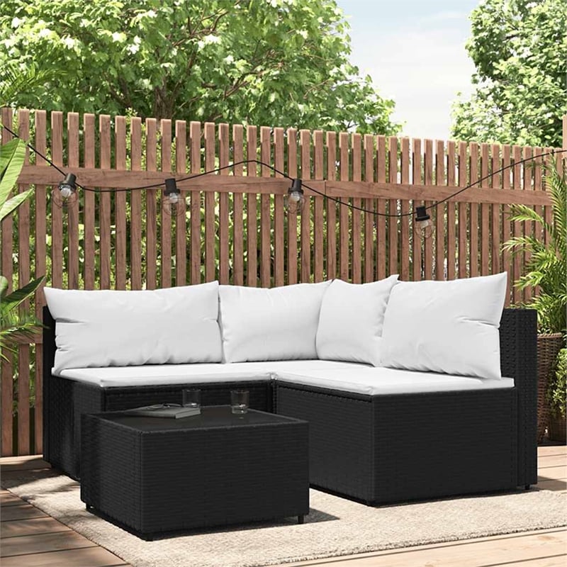 Afuera Living Rattan Powder-Coated Steel & Glass Patio Lounge Set in Black