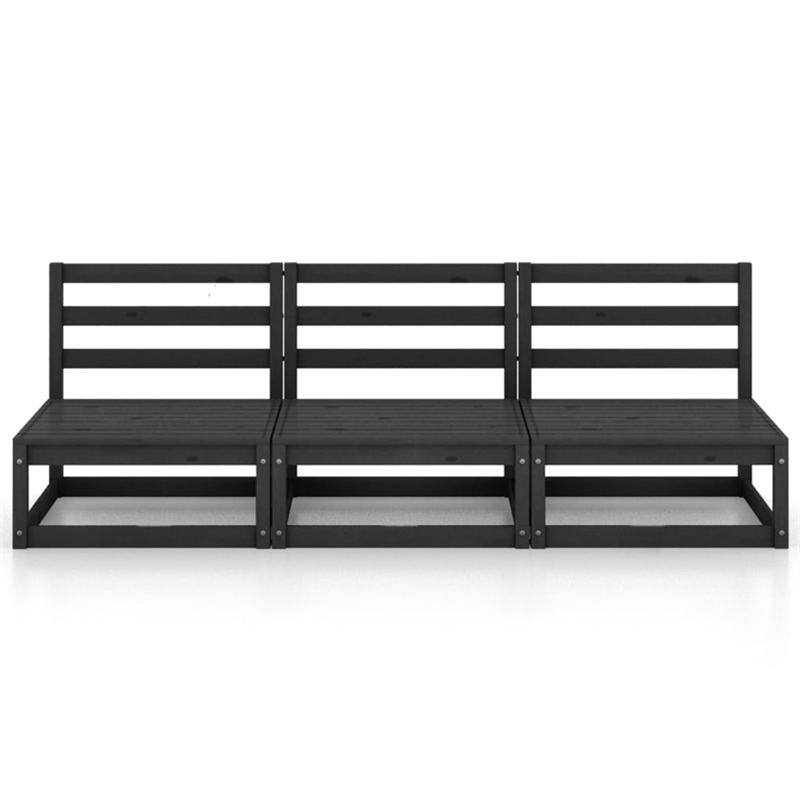 Afuera Living 3-Seater Solid Pinewood 3-Seater Sofa Modular Sofa in Black