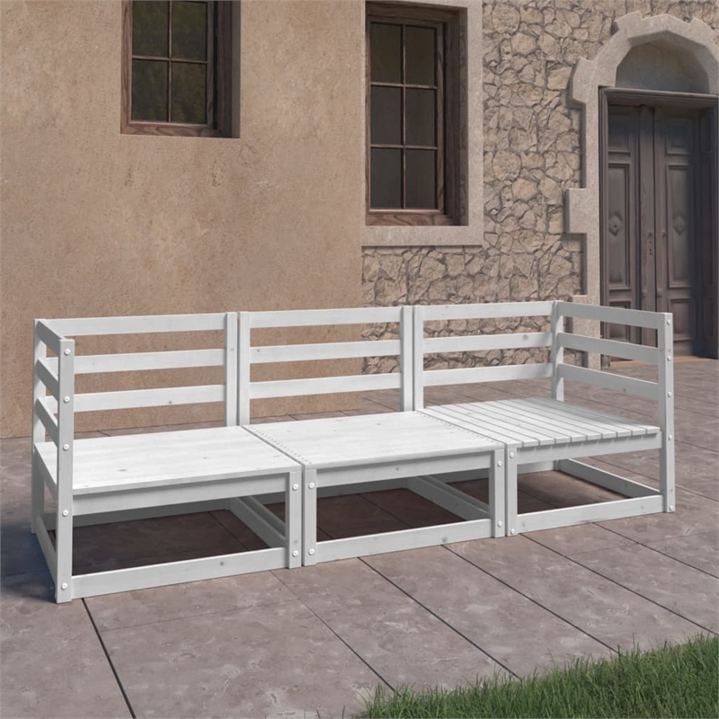 Afuera Living Solid Pinewood 3-Seater Modular Garden Sofa in White