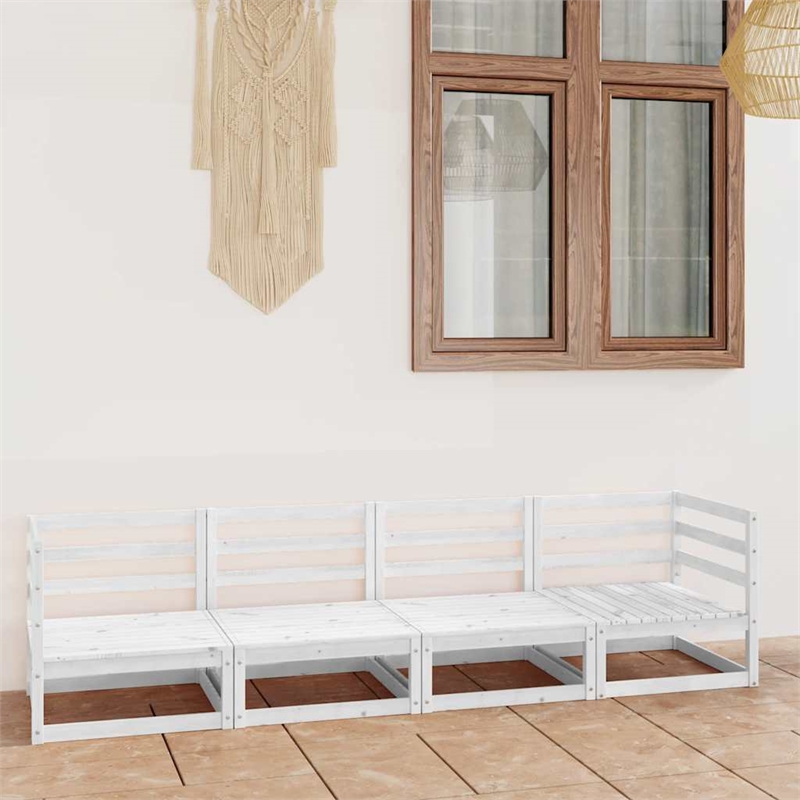 Afuera Living Solid Pinewood 4-Seater Modular Garden Sofa in White