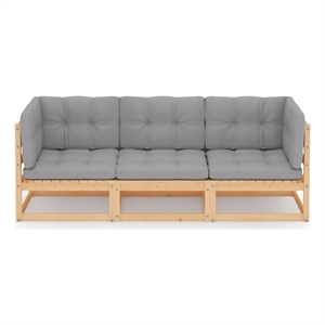 Afuera Living Contemporary Solid Pinewood & Fabric Garden Sofa in Gray