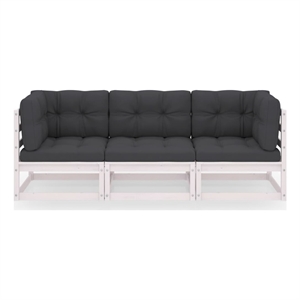 Afuera Living 3-Seater Solid Pinewood Durable Outdoor Garden Sofa in White