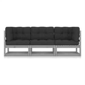 Afuera Living 3-Seater Solid Pinewood & Polyester Fabric Garden Sofa in Gray