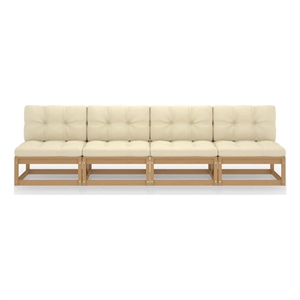 Afuera Living 4-Seater Solid Pinewood Garden Sofa in Honey Brown & Cream