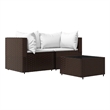 Afuera Living 3 Pc Patio Lounge Set With Cushions in Cream White/Brown Rattan