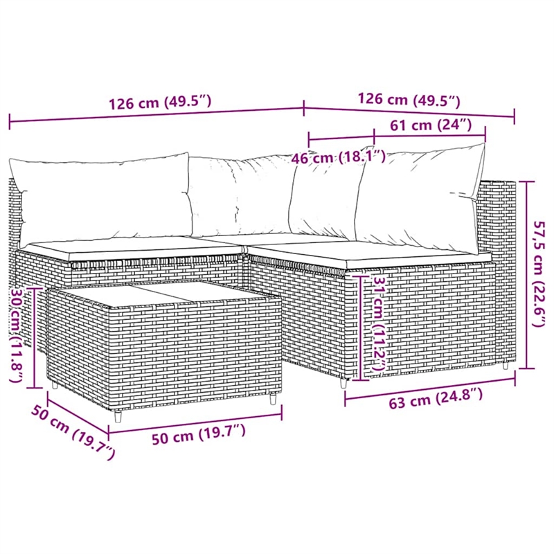 Afuera Living Contemporary Patio Lounge Set Brown & Cream White