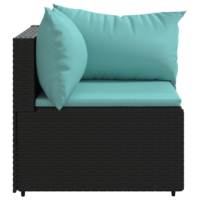 Afuera Living PE Rattan Medium Patio Corner Sofa in Black & Water Blue