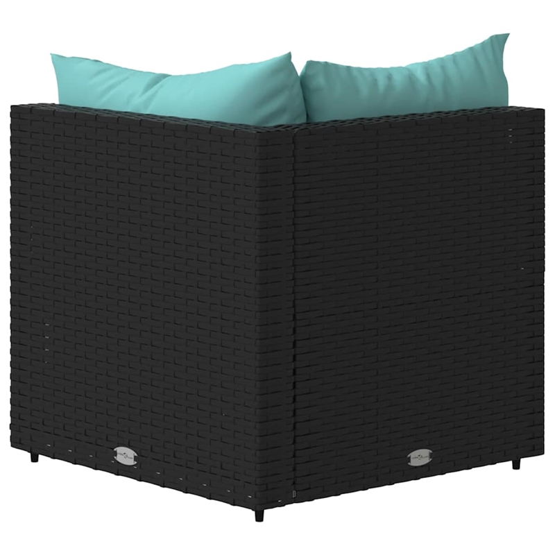 Afuera Living PE Rattan Medium Patio Corner Sofa in Black & Water Blue