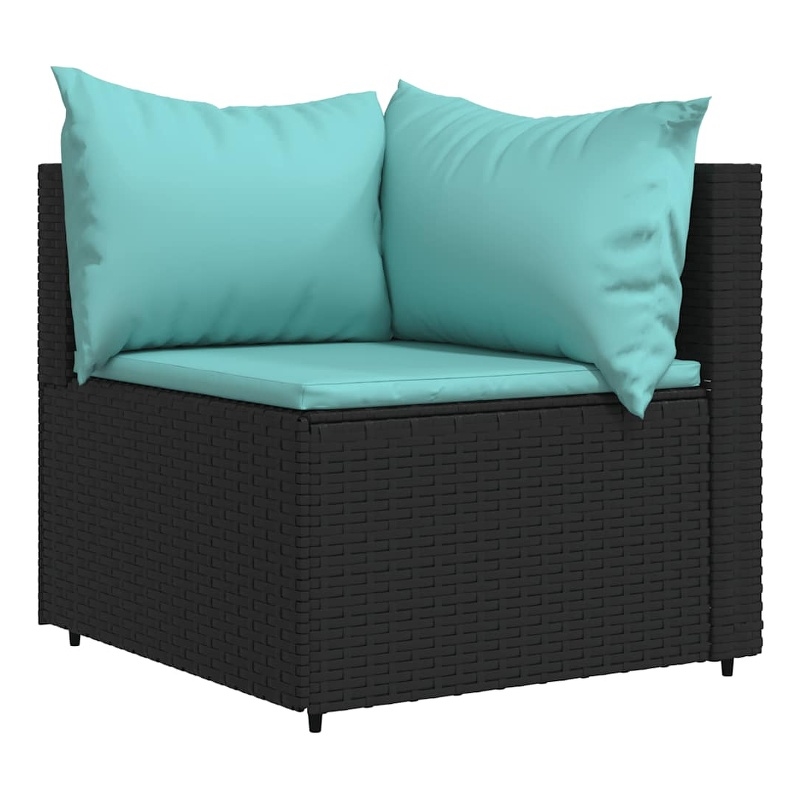 Afuera Living PE Rattan Medium Patio Corner Sofa in Black & Water Blue