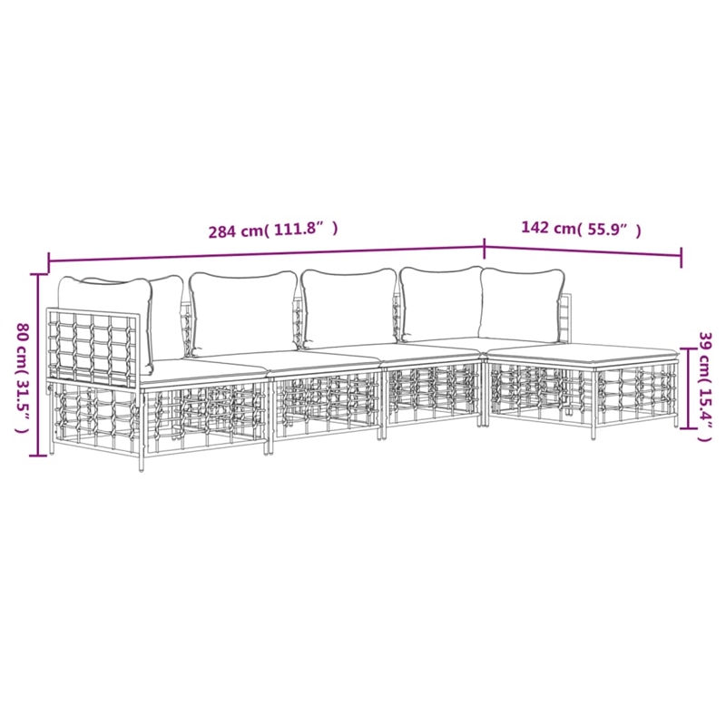 Afuera Living Contemporary Garden Lounge Set in Anthracite/Gray
