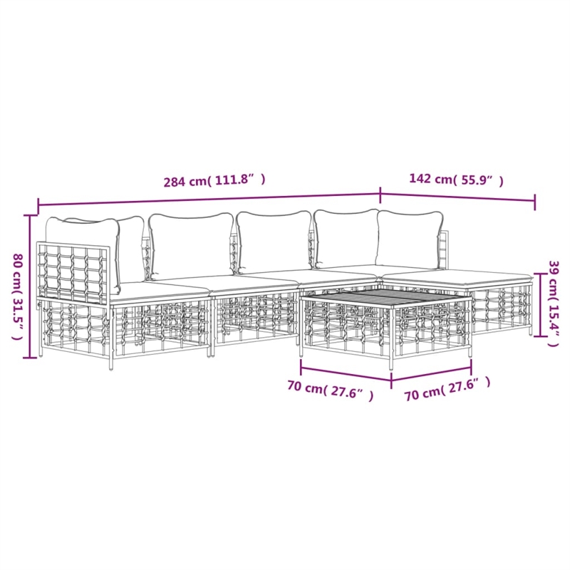 Afuera Living Contemporary Garden Lounge Set in Anthracite/Gray