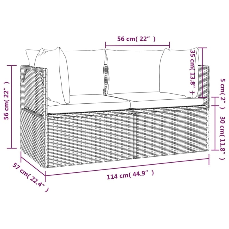Afuera Living Contemporary Synthetic Poly Rattan 2-Seater Garden Sofa Gray