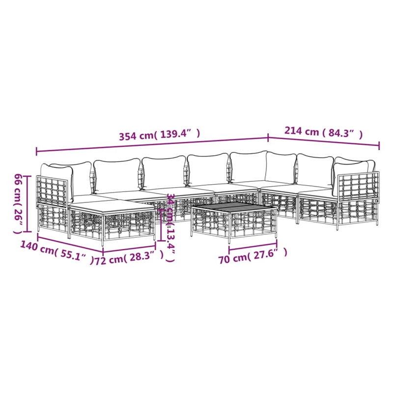 Afuera Living Contemporary Garden Lounge Set in Anthracite/Gray