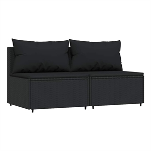 Afuera Living PE Rattan Standard Adjustable Feet Patio Middle Sofa in Black