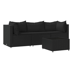 Afuera Living Rattan Powder-Coated Steel & Glass Patio Lounge Set in Black