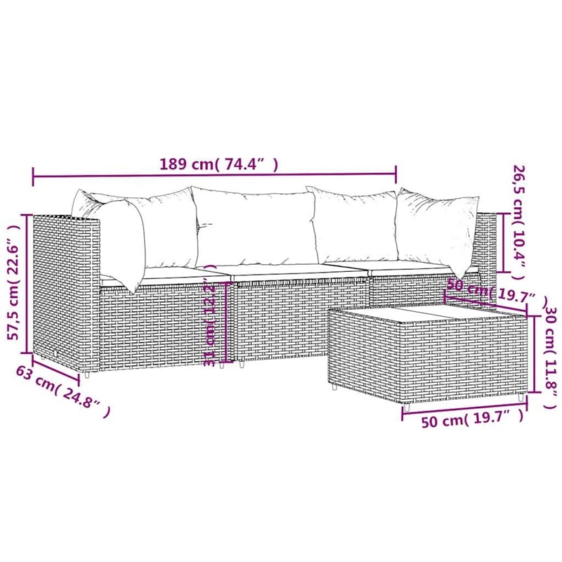 Afuera Living Rattan Powder-Coated Steel & Glass Patio Lounge Set in Black
