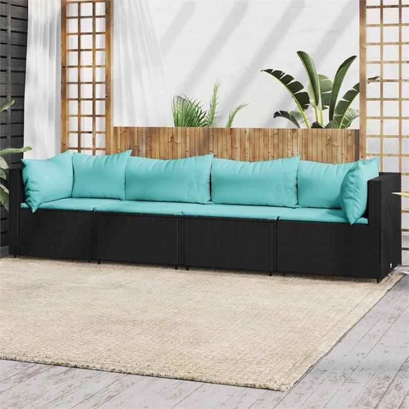 Afuera Living Rattan & Steel Patio Lounge Set in Black & Water Blue