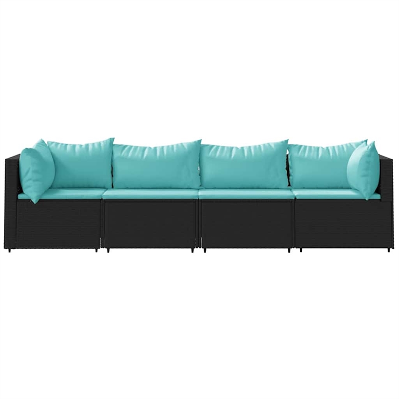 Afuera Living Rattan & Steel Patio Lounge Set in Black & Water Blue